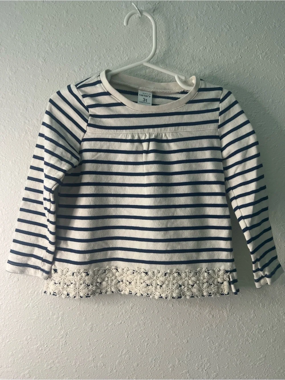 Girls 3T Carter's Navy & Cream Striped Long-Sleeve Top with Lace Trim